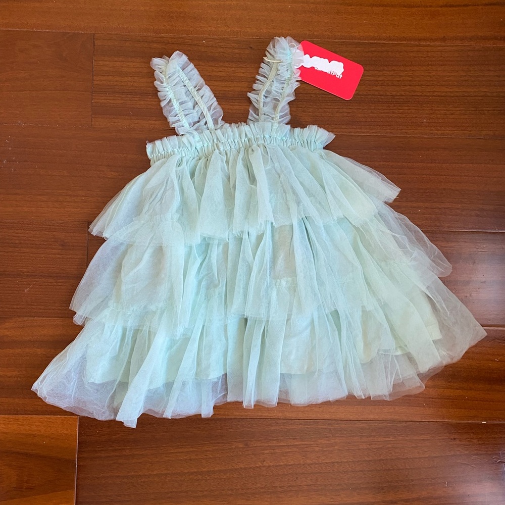 Patpat Toddler Girl Mint Green Tiered Tulle Layers Ruched Mesh Dress, Size 9-12M
